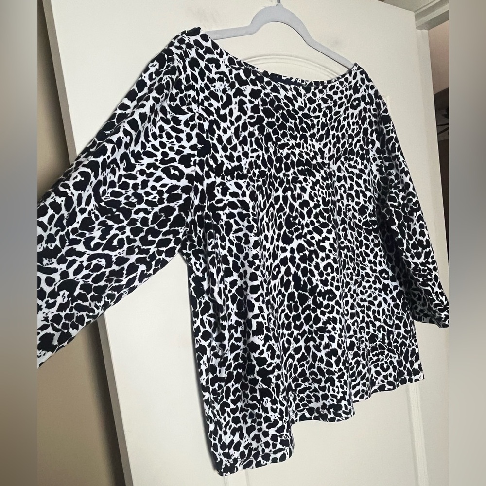 Jones New York Signature Stylish Black and White Leopard Print Women's Top 2X - Picture 12 of 13